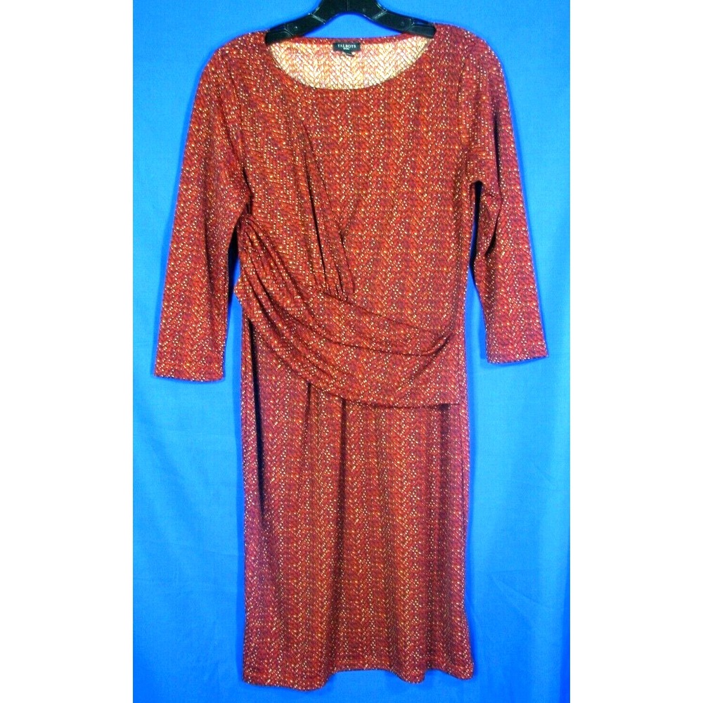 TALBOTS Sheath Dress MAROON/BLACK/ORANGE Stretchy Knit KNEE LENGTH sz M/P, PM